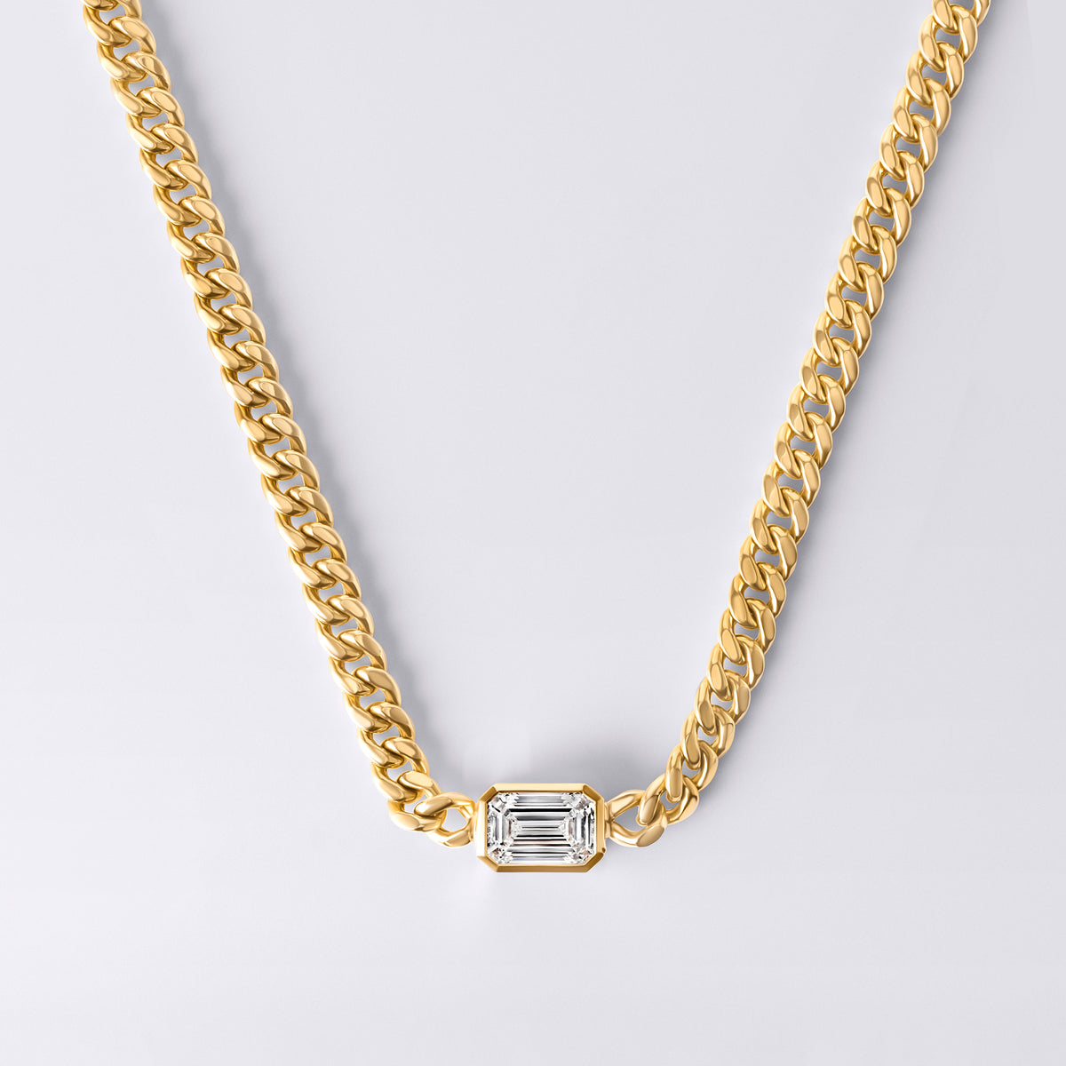 East/West Emerald Bezel Set Cuban Chain (1 1/2CTW), Yellow Gold