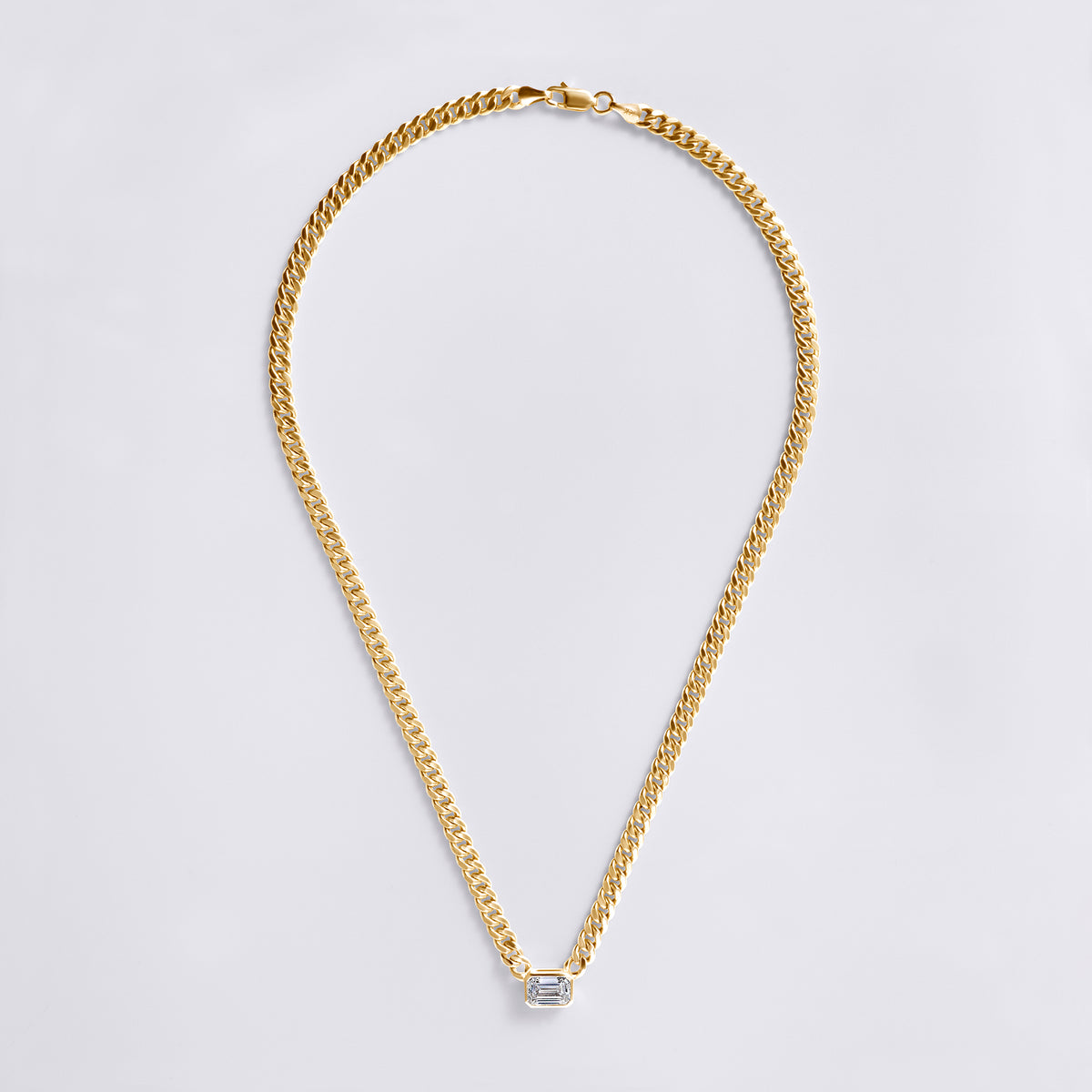 East/West Emerald Bezel Set Cuban Chain (1 1/2CTW), Yellow Gold