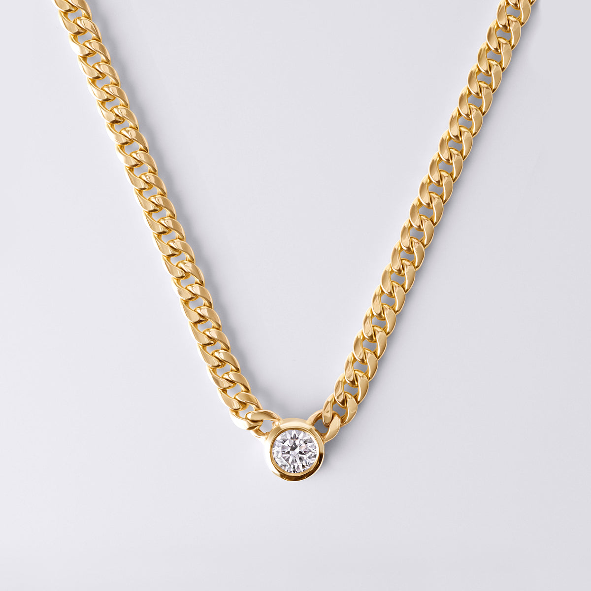 Round Brilliant Bezel Set Cuban Chain (1CTW), Yellow Gold