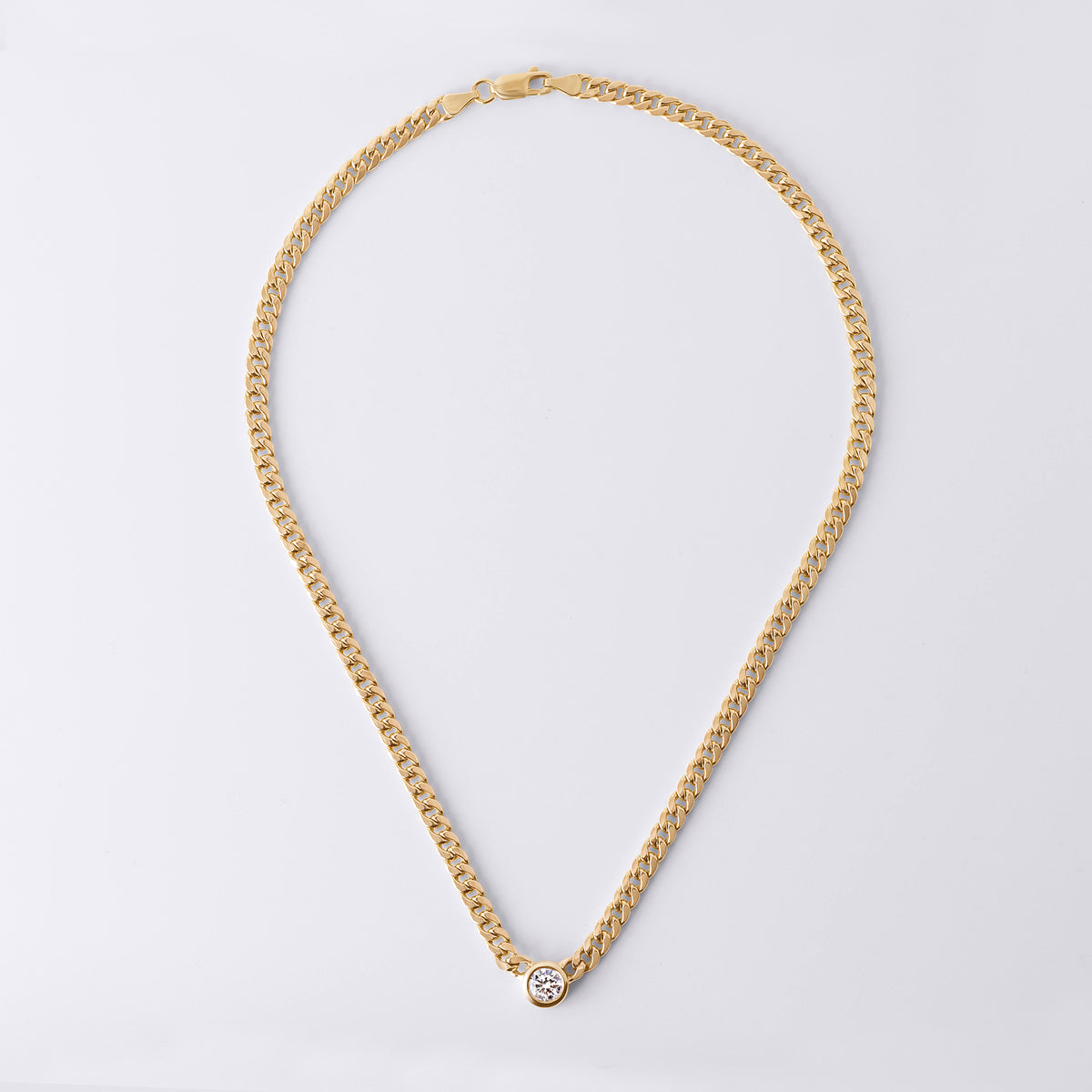 Round Brilliant Bezel Set Cuban Chain (1CTW), Yellow Gold