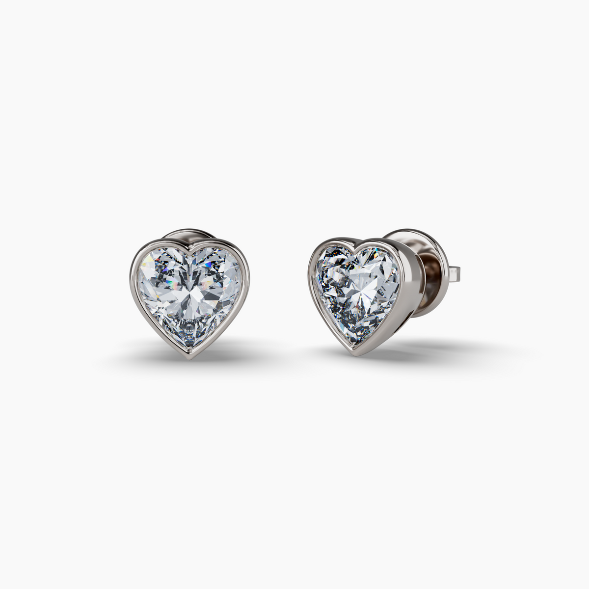 Bezel Set Heart Lab Diamond Stud Earrings, Sterling Silver