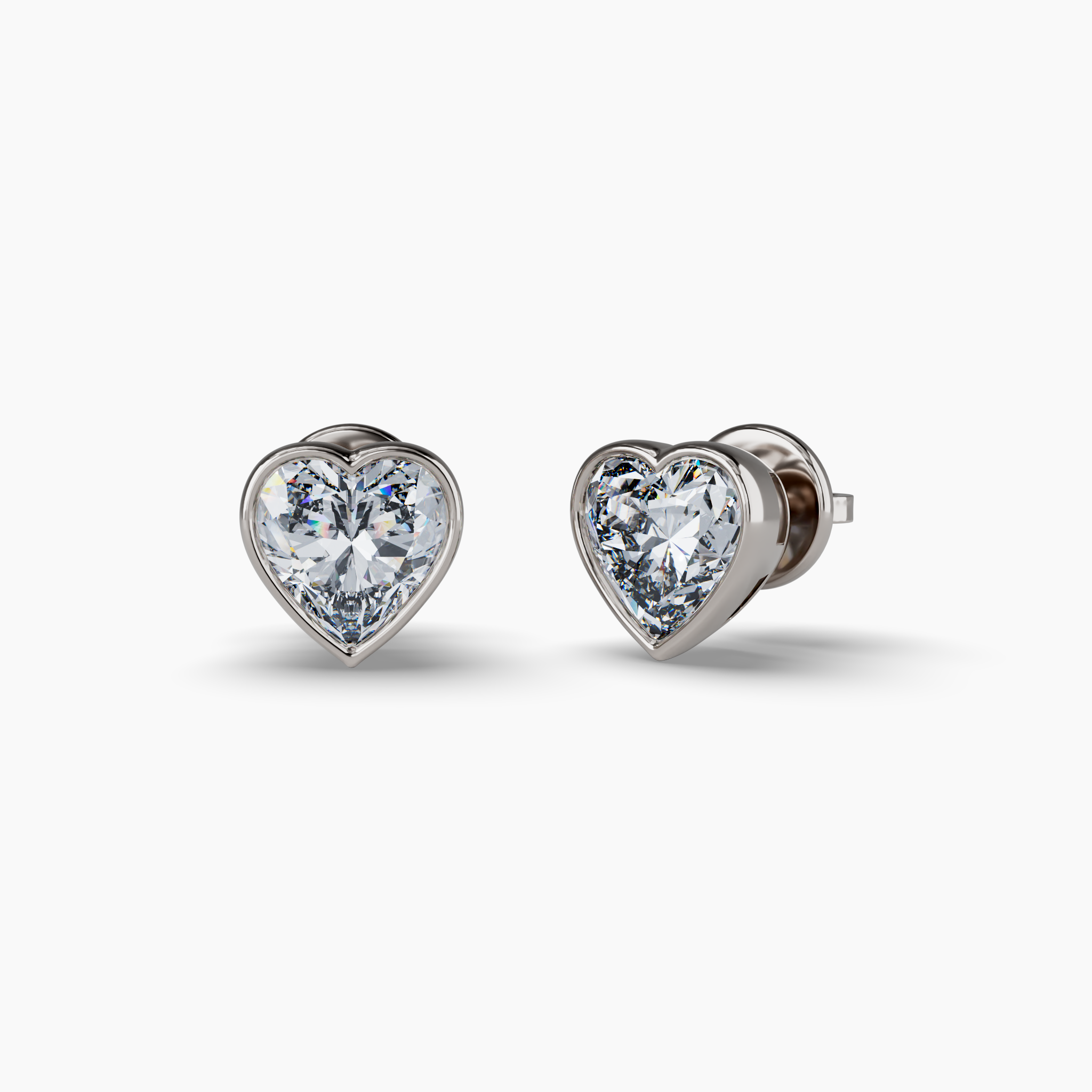 Bezel Set Heart Lab Diamond Stud Earrings, Sterling Silver