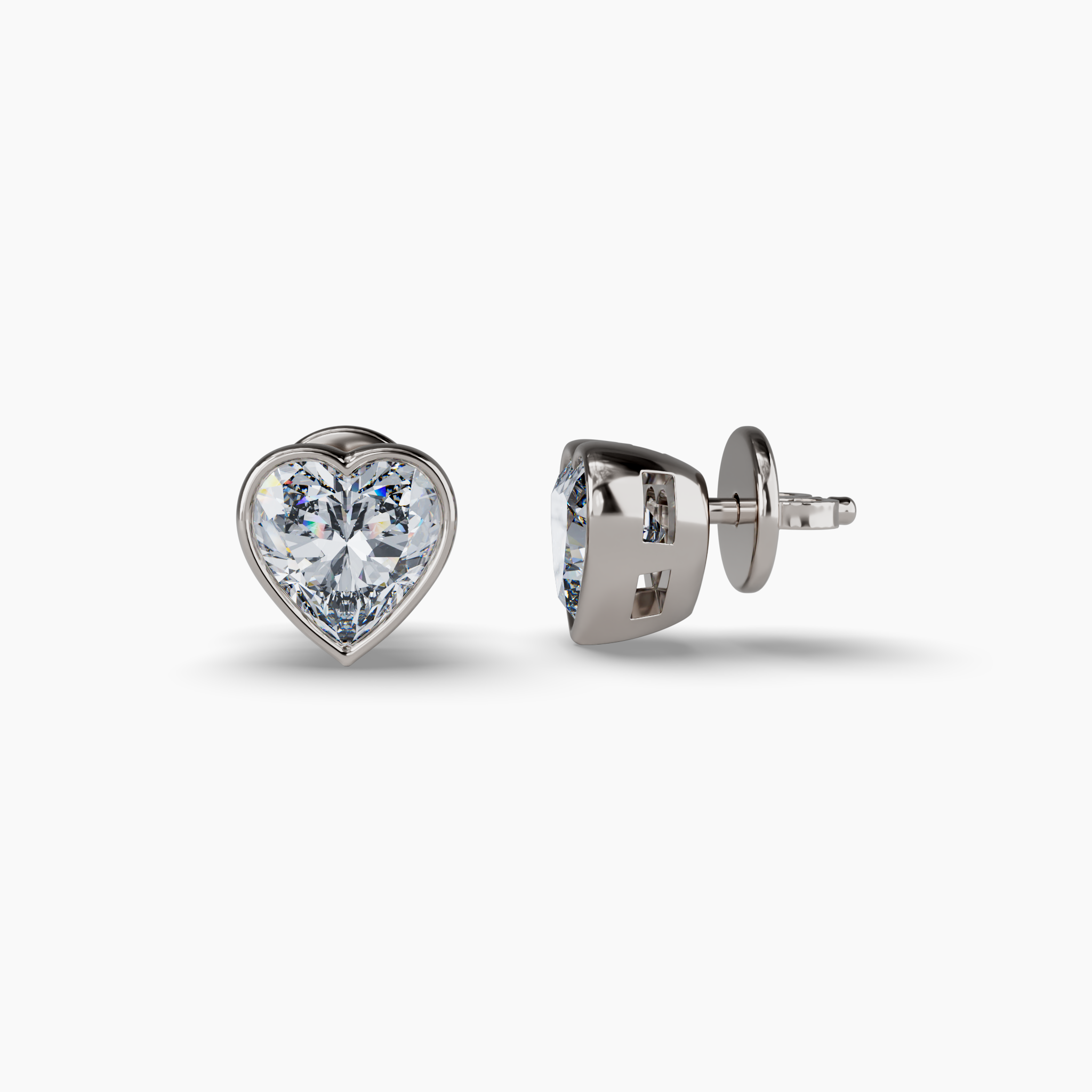 Bezel Set Heart Lab Diamond Stud Earrings, Sterling Silver