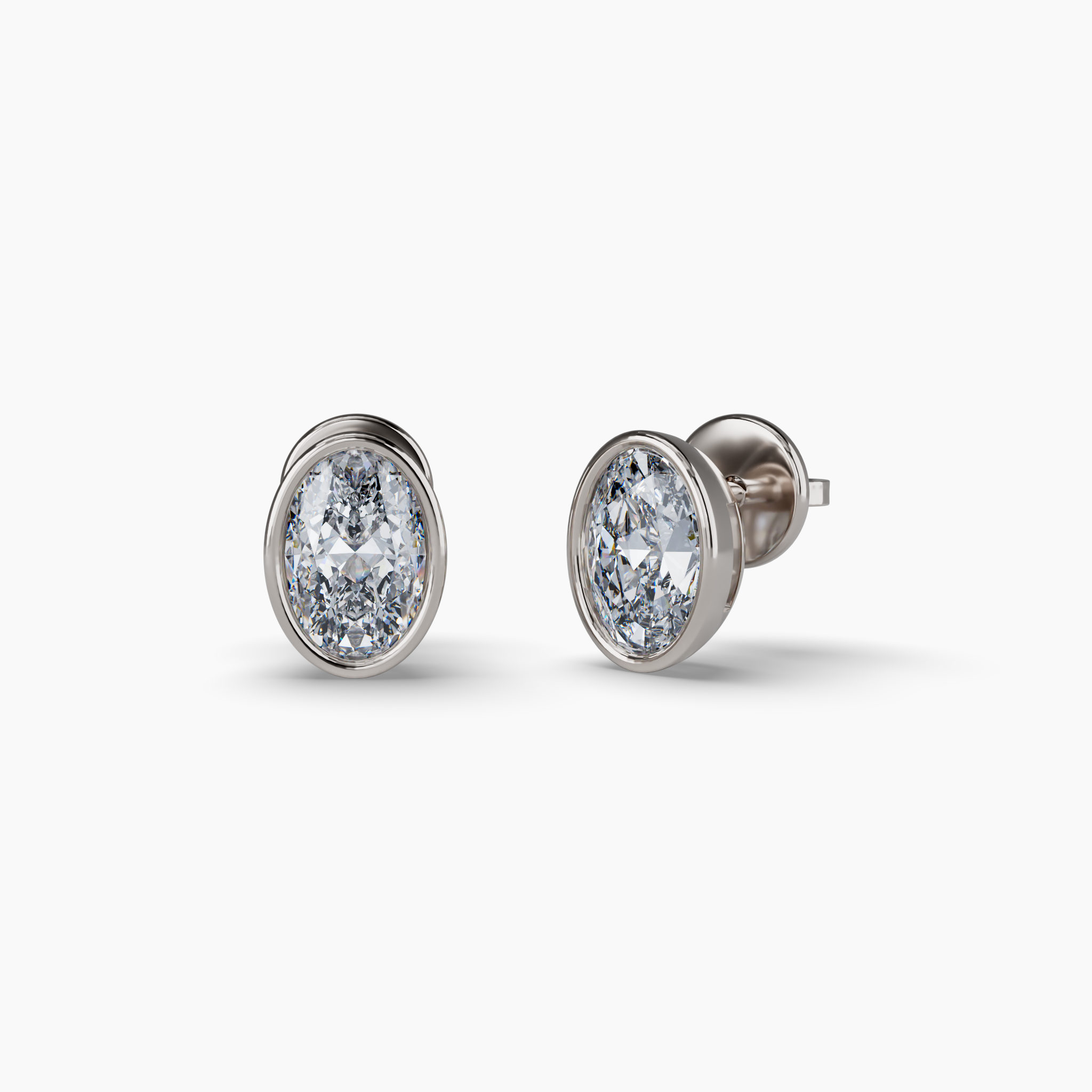 Bezel Set Oval Lab Diamond Stud Earrings, Sterling Silver