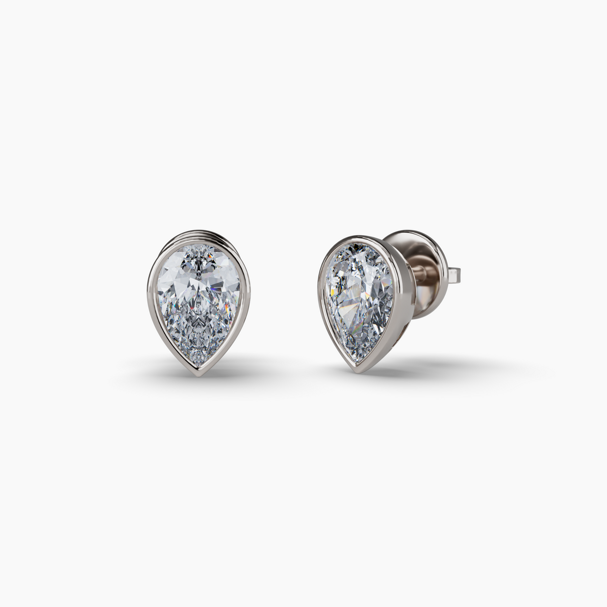Bezel Set Pear Lab Diamond Stud Earrings, Sterling Silver