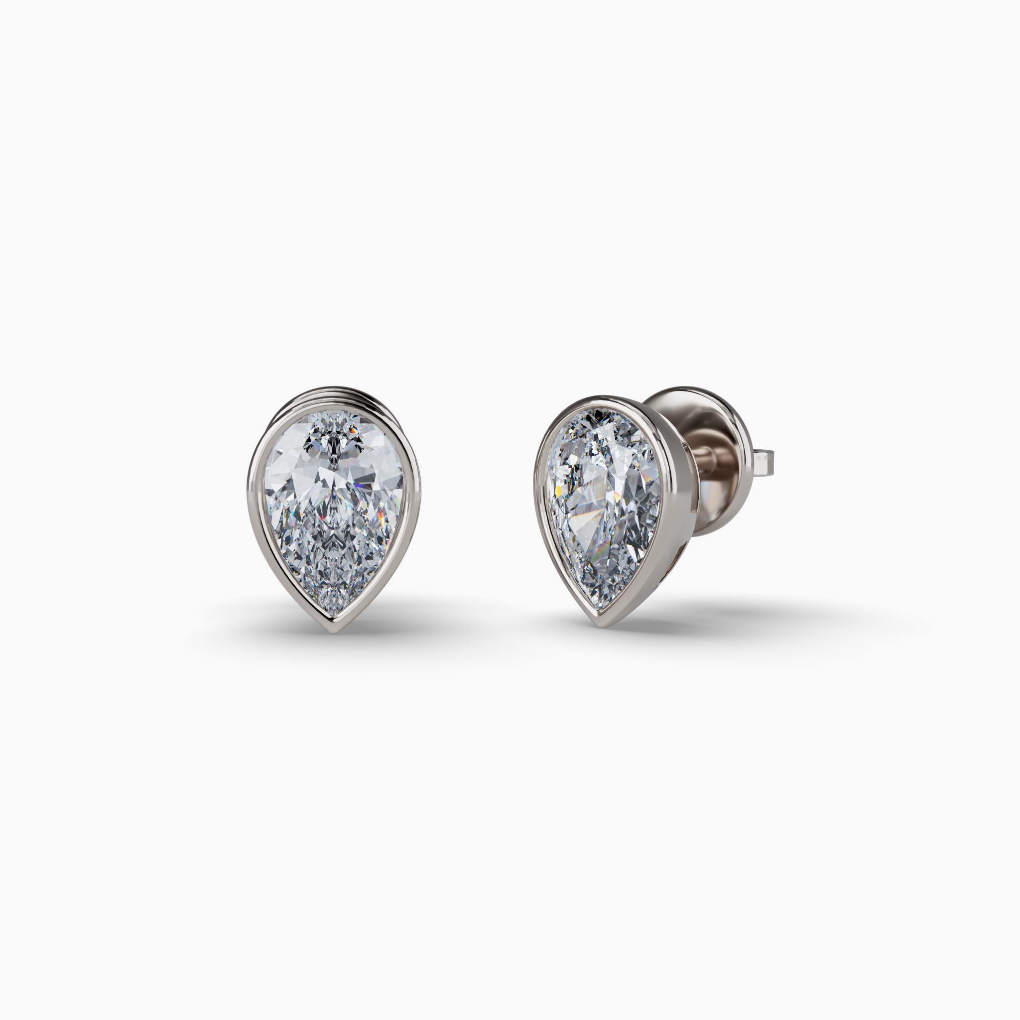 Bezel Set Pear Lab Diamond Stud Earrings, Sterling Silver