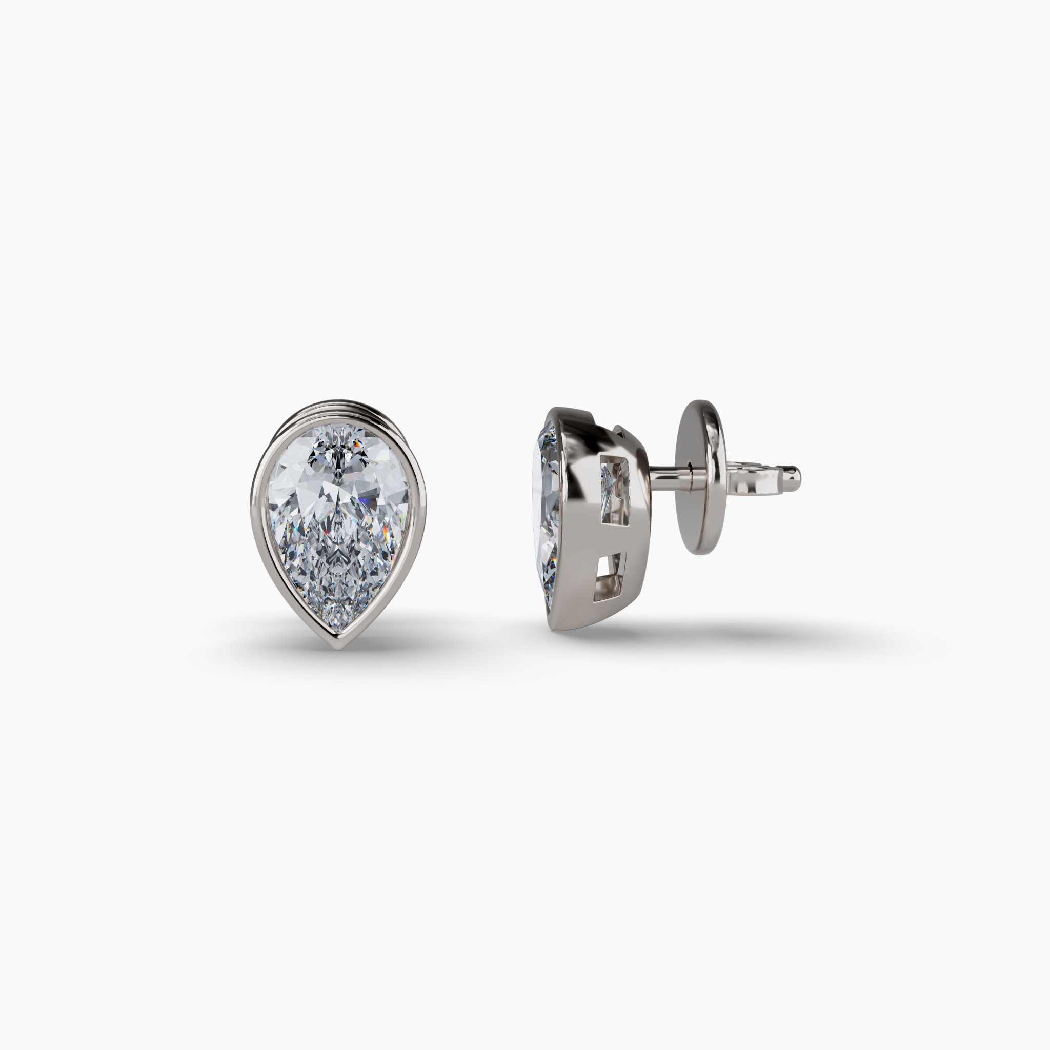 Bezel Set Pear Lab Diamond Stud Earrings, Sterling Silver