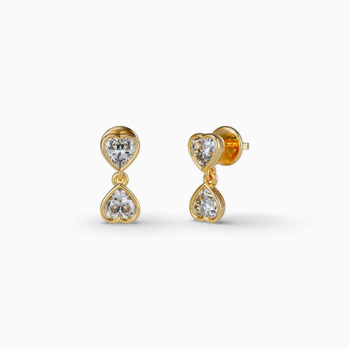 Bezel Set Hanging Heart Lab Diamond Earrings, Yellow Gold Vermeil