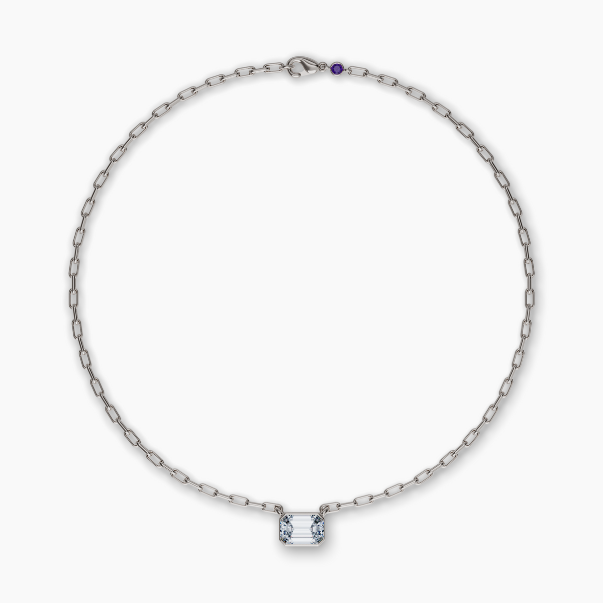 Bezel Set Emerald Lab Diamond Necklace, Sterling Silver