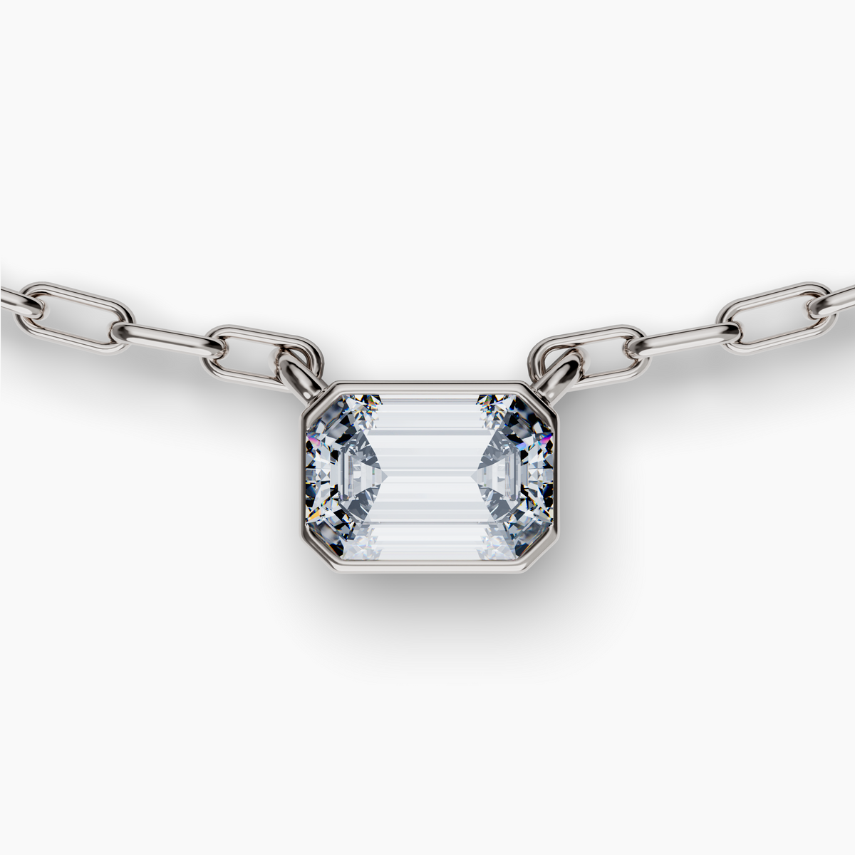 Bezel Set Emerald Lab Diamond Necklace, Sterling Silver