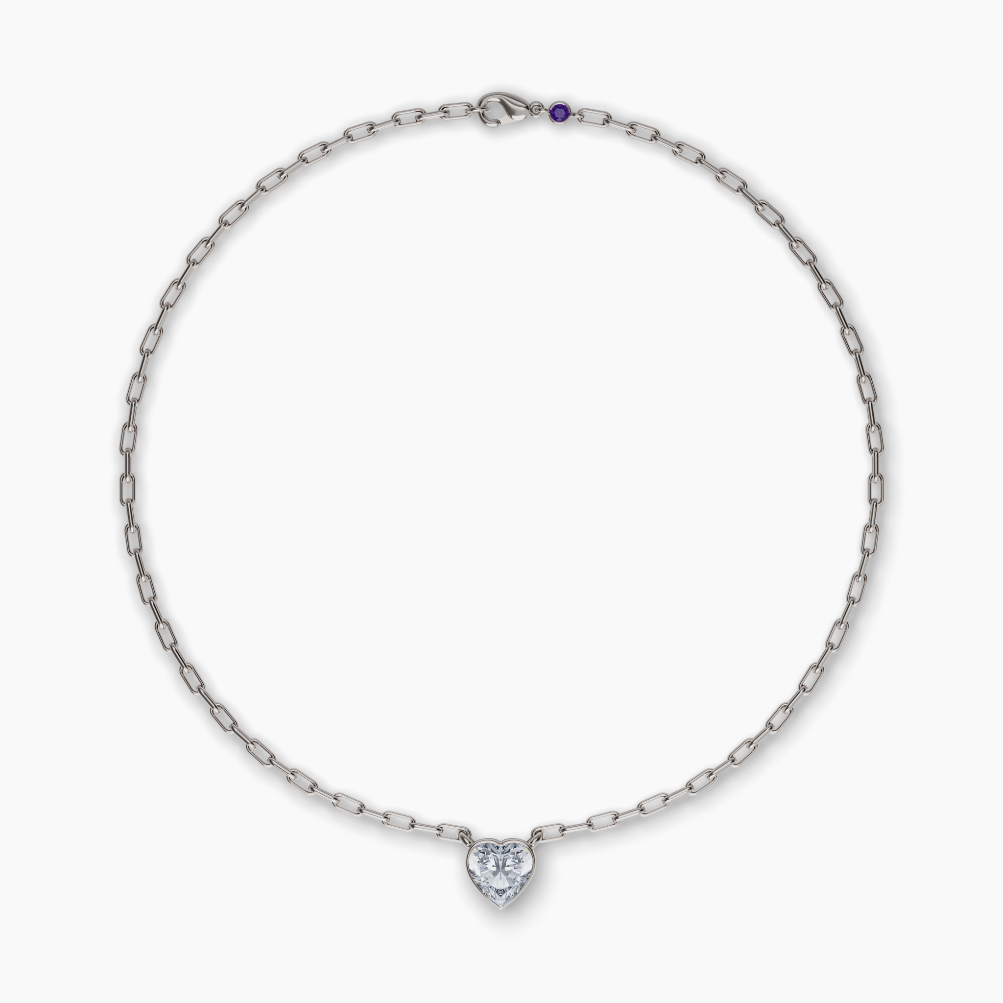 Bezel Set Heart Lab Diamond Necklace, Sterling Silver