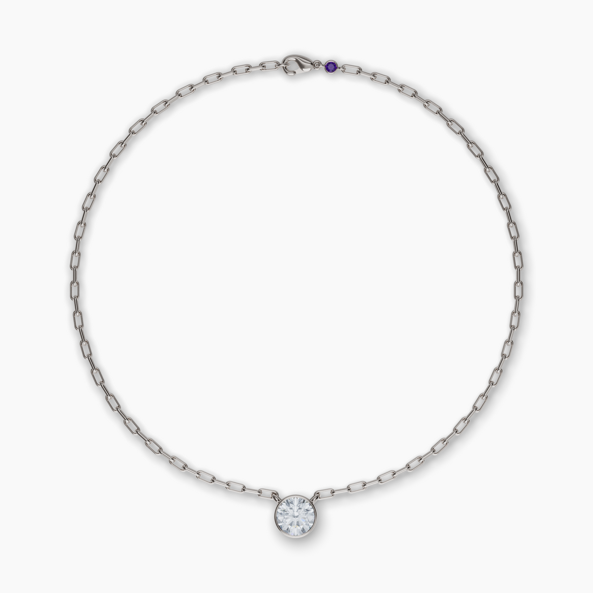 Bezel Set Round Lab Diamond Necklace, Sterling Silver