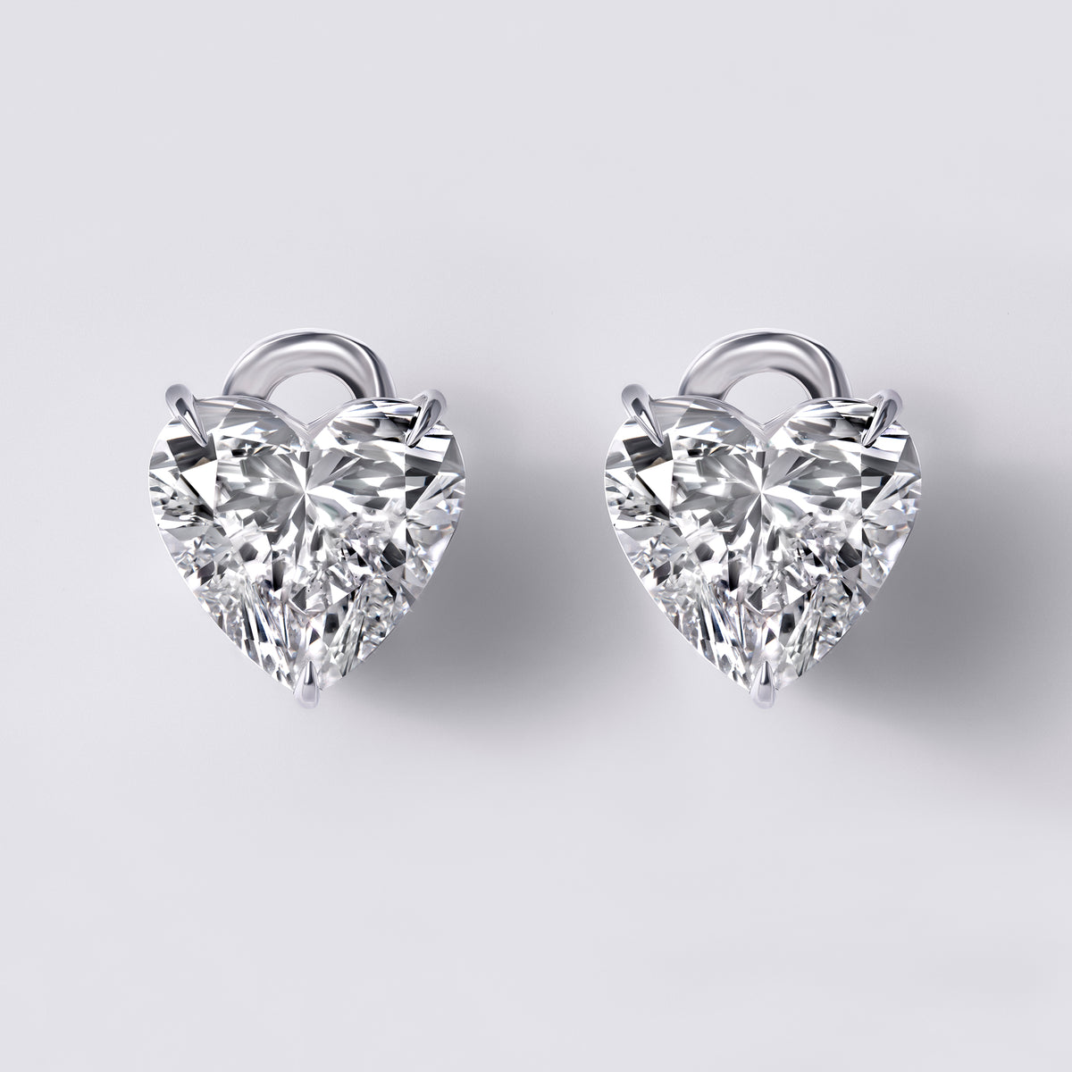 Heart-Shaped 3 Prong Studs with Omega Clip Backs (20.13CTW), White Gold