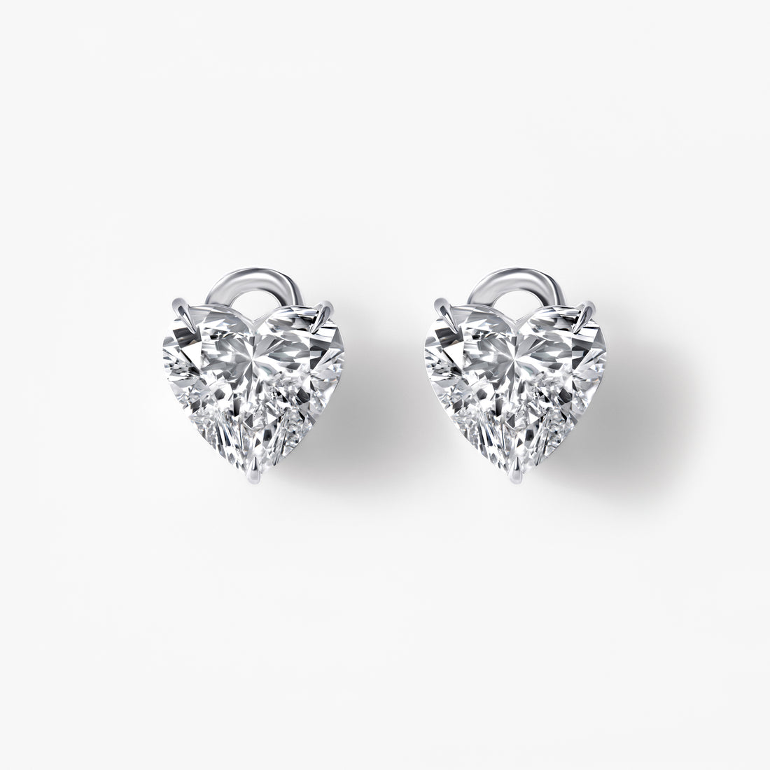 Heart Diamond Three Prong Stud Earrings