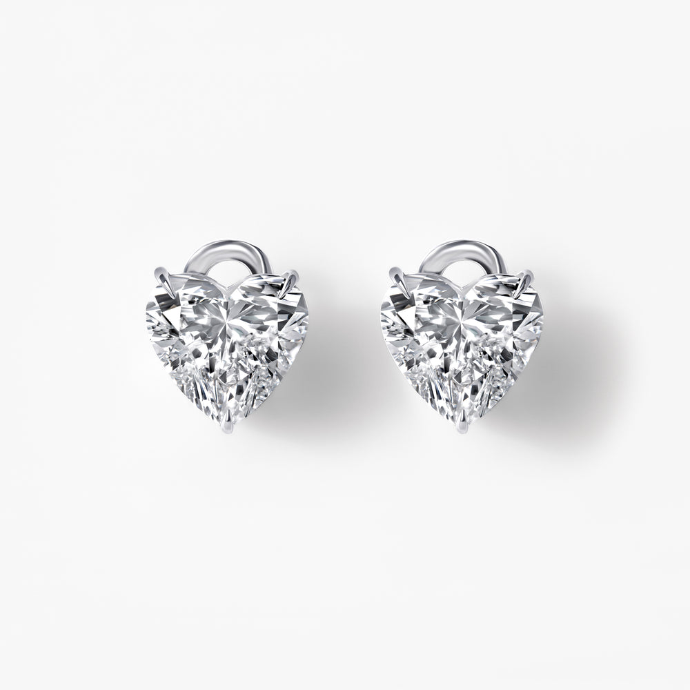Heart Diamond Three Prong Stud Earrings
