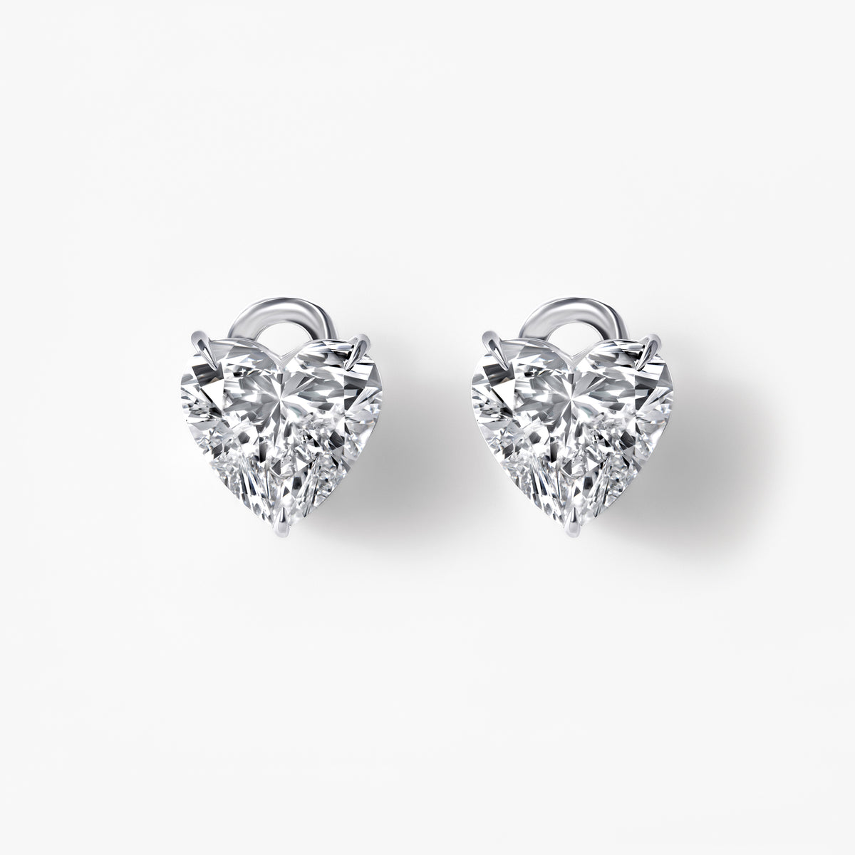 Heart Diamond Three Prong Stud Earrings