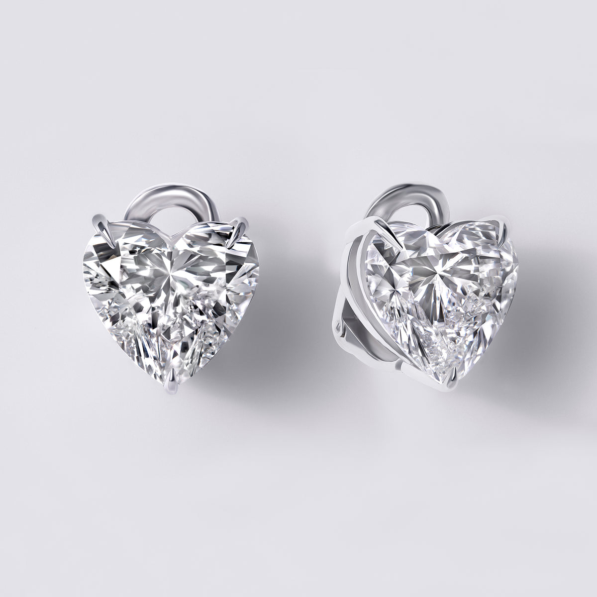 Heart-Shaped 3 Prong Studs with Omega Clip Backs (20.13CTW), White Gold