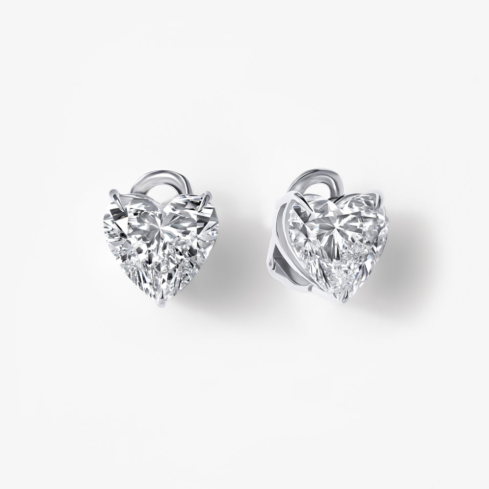 Heart Diamond Three Prong Stud Earrings