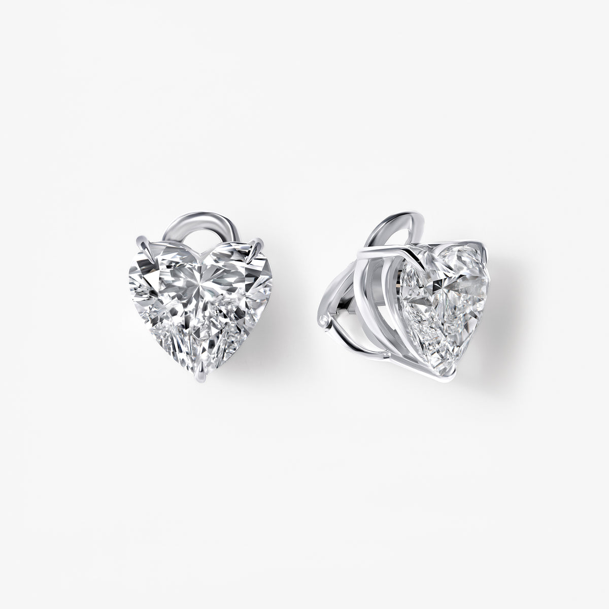 Heart Diamond Three Prong Stud Earrings