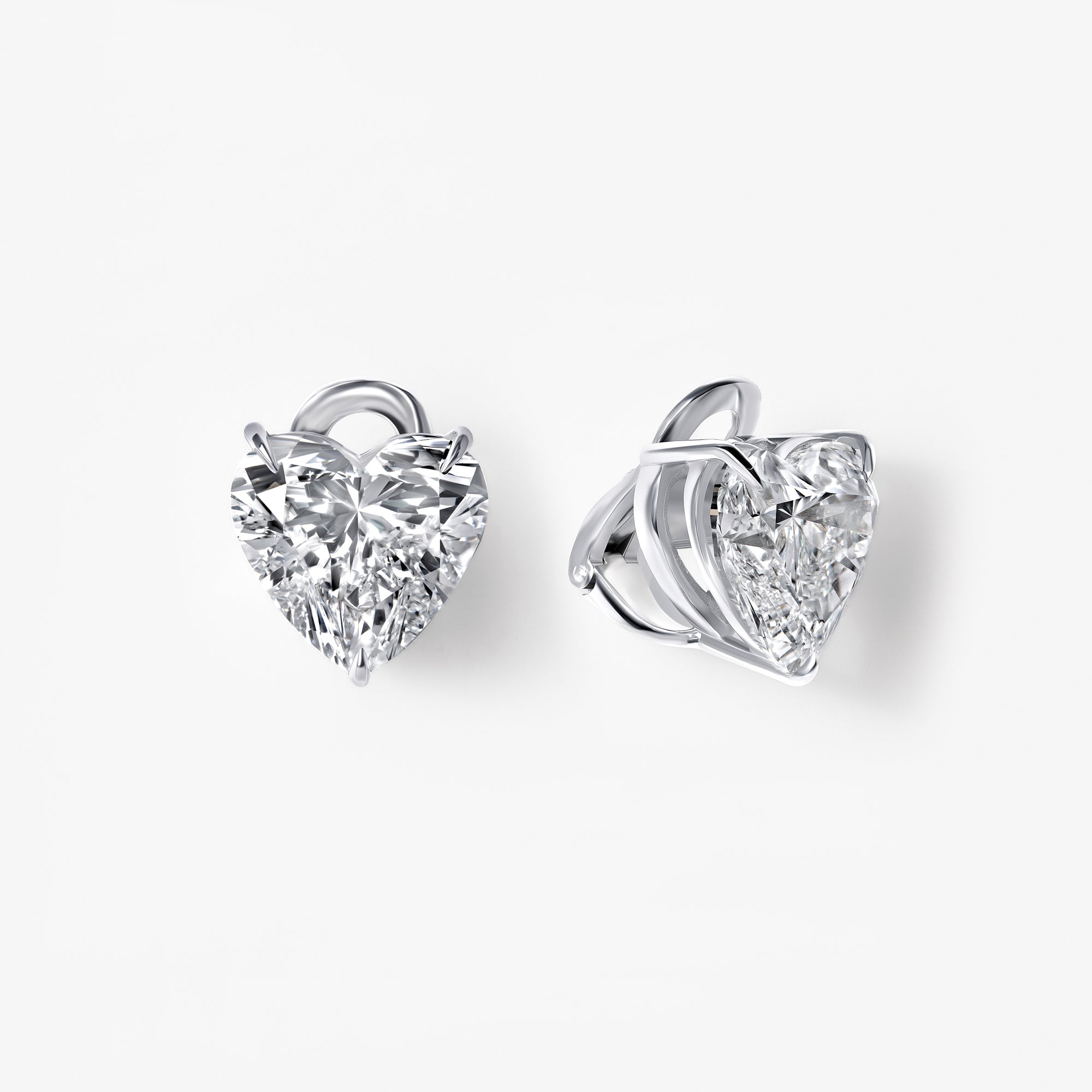 Heart Diamond Three Prong Stud Earrings