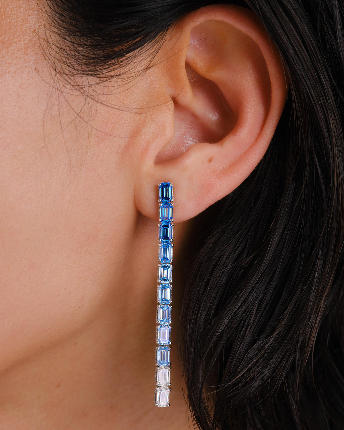 Ombré Blue Lab Diamond Drop Earring