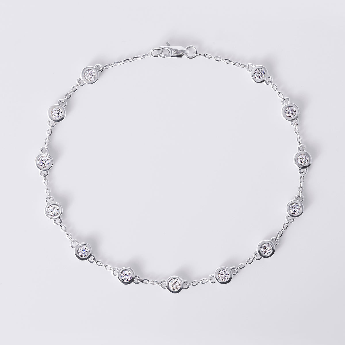 Round Station Bezel Bracelet, White Gold