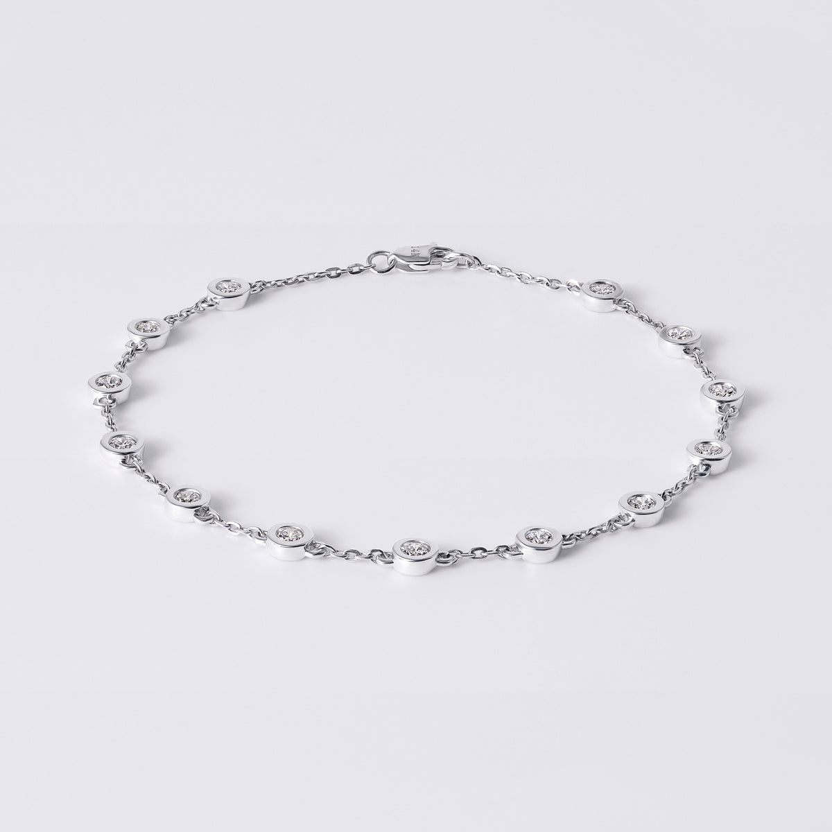 Round Station Bezel Bracelet, White Gold