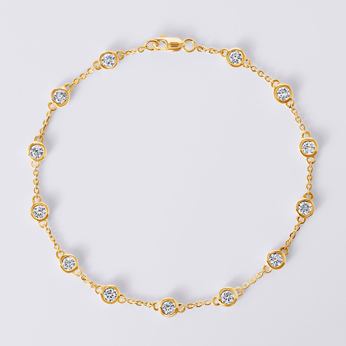 Round Station Bezel Bracelet, Yellow Gold