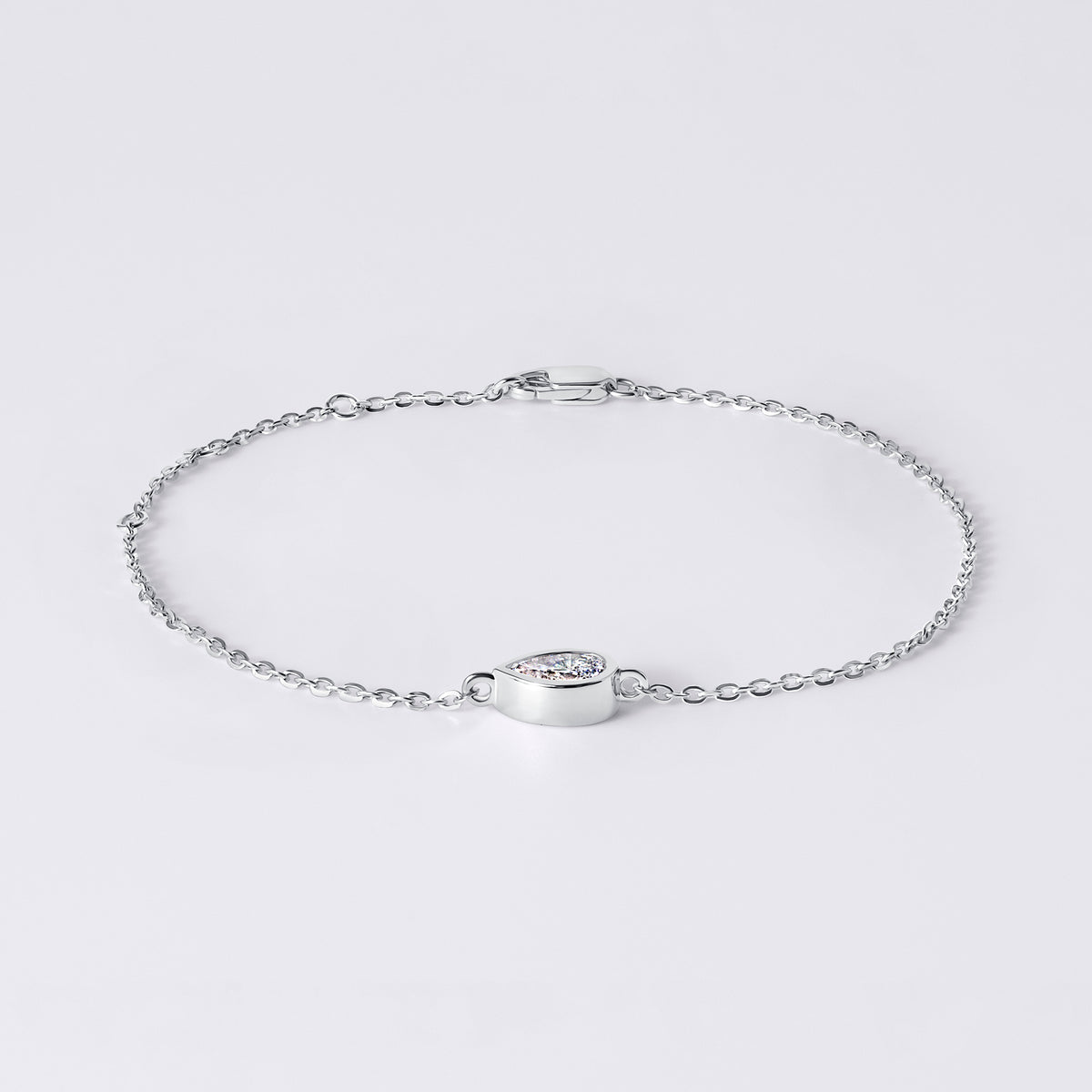 Pear Bezel Set Bracelet, White Gold