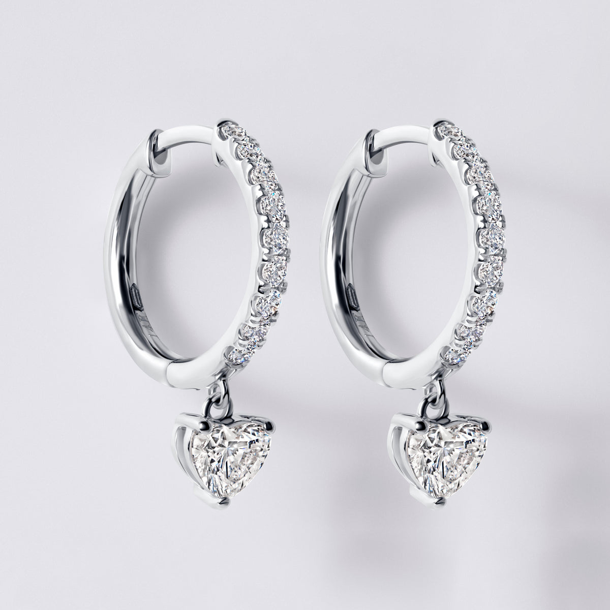 Heart Drop Pave Huggie (1 1/5CTW), White Gold