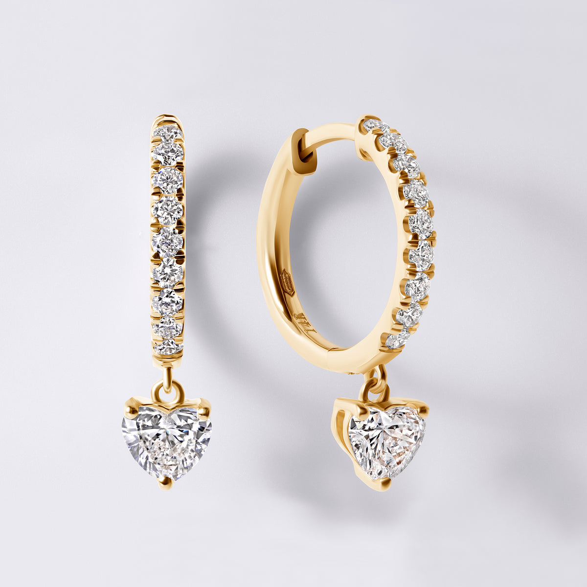Heart Drop Pave Huggie (1 1/5CTW), Yellow Gold