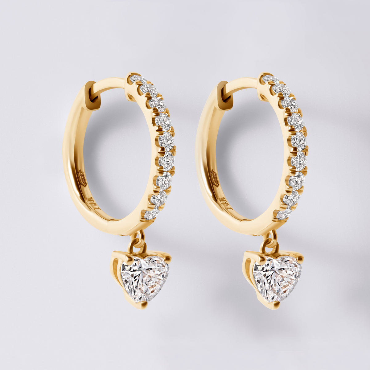 Heart Drop Pave Huggie (1 1/5CTW), Yellow Gold