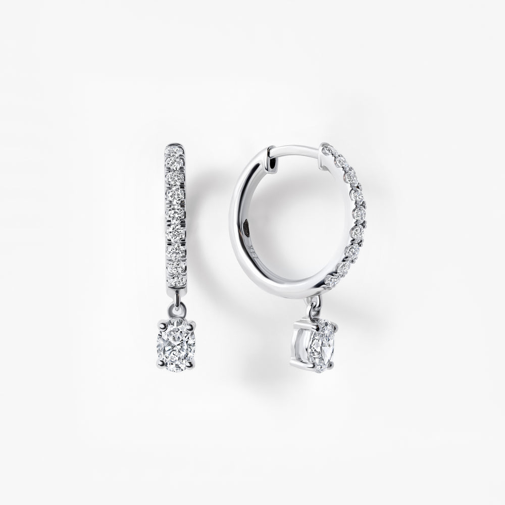 Oval Diamond Pavé Bezel Drop Huggie Earrings