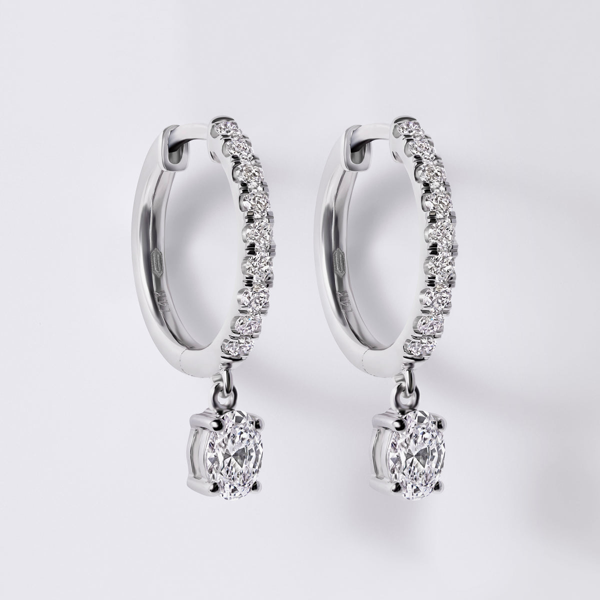 Oval Drop Pave Huggie (1CTW), White Gold