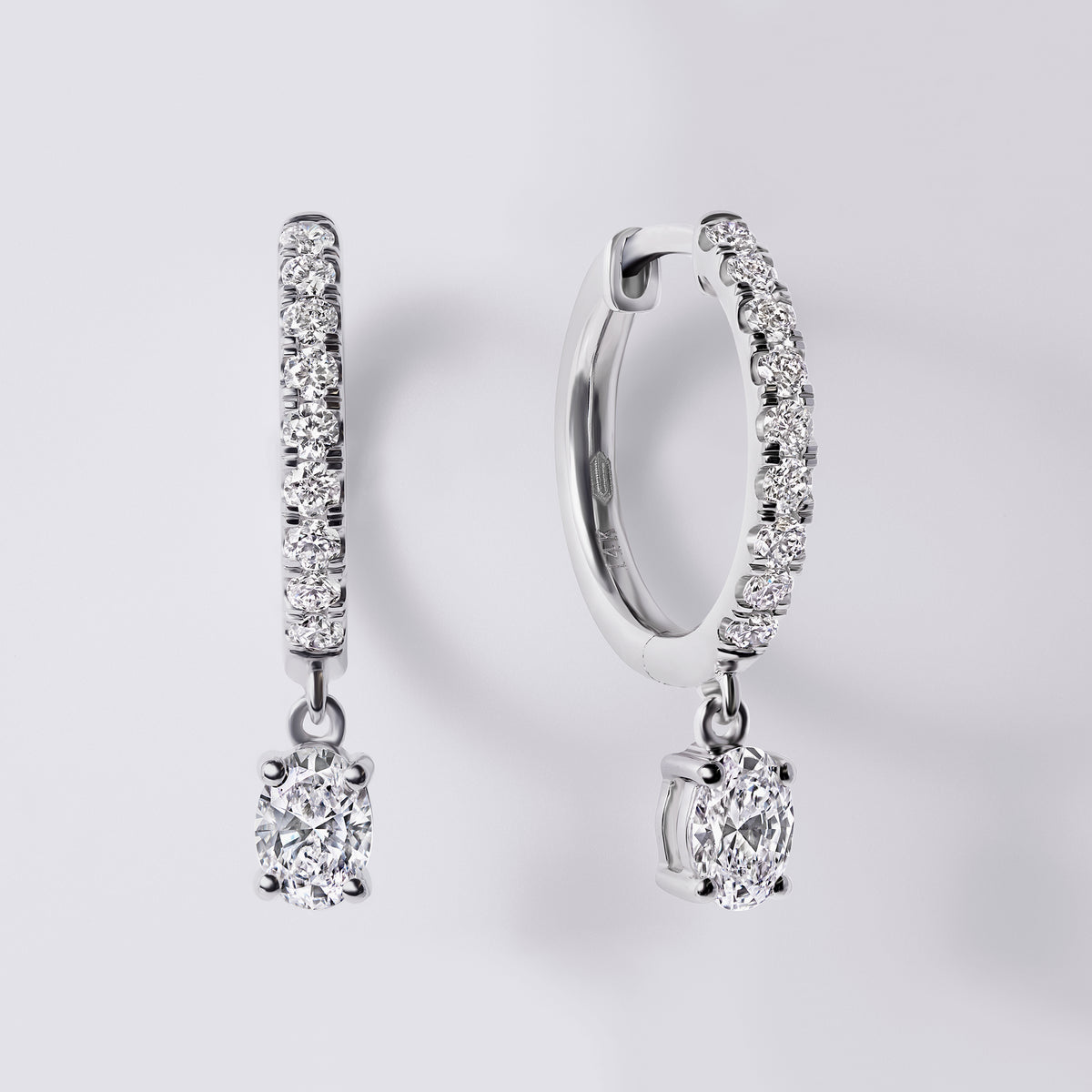 Oval Drop Pave Huggie (1CTW), White Gold