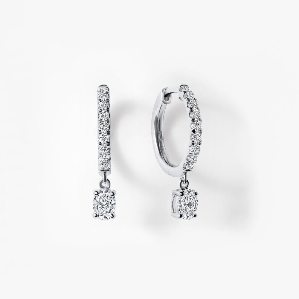 Oval Diamond Pavé Bezel Drop Huggie Earrings
