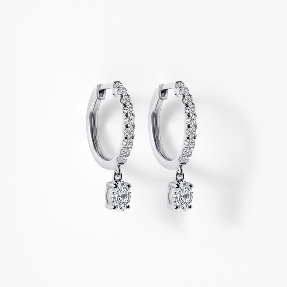 Oval Diamond Pavé Bezel Drop Huggie Earrings