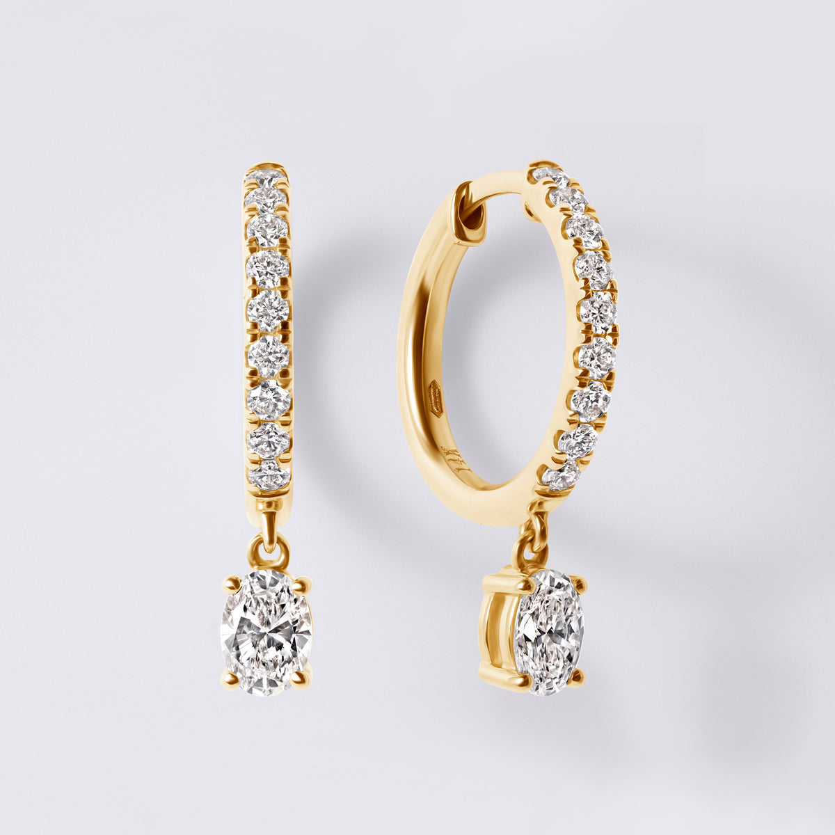 Oval Drop Pave Huggie (1CTW), Yellow Gold