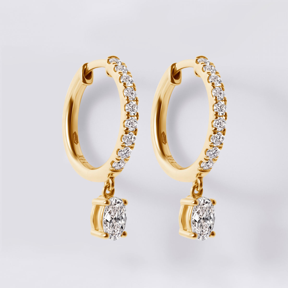 Oval Drop Pave Huggie (1CTW), Yellow Gold