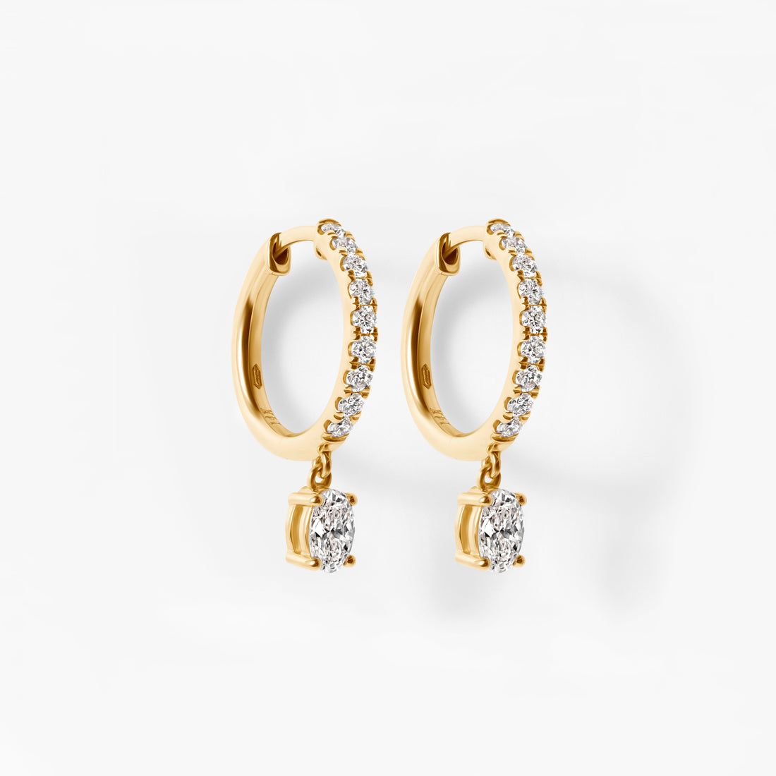 Oval Diamond Pavé Bezel Drop Huggie Earrings