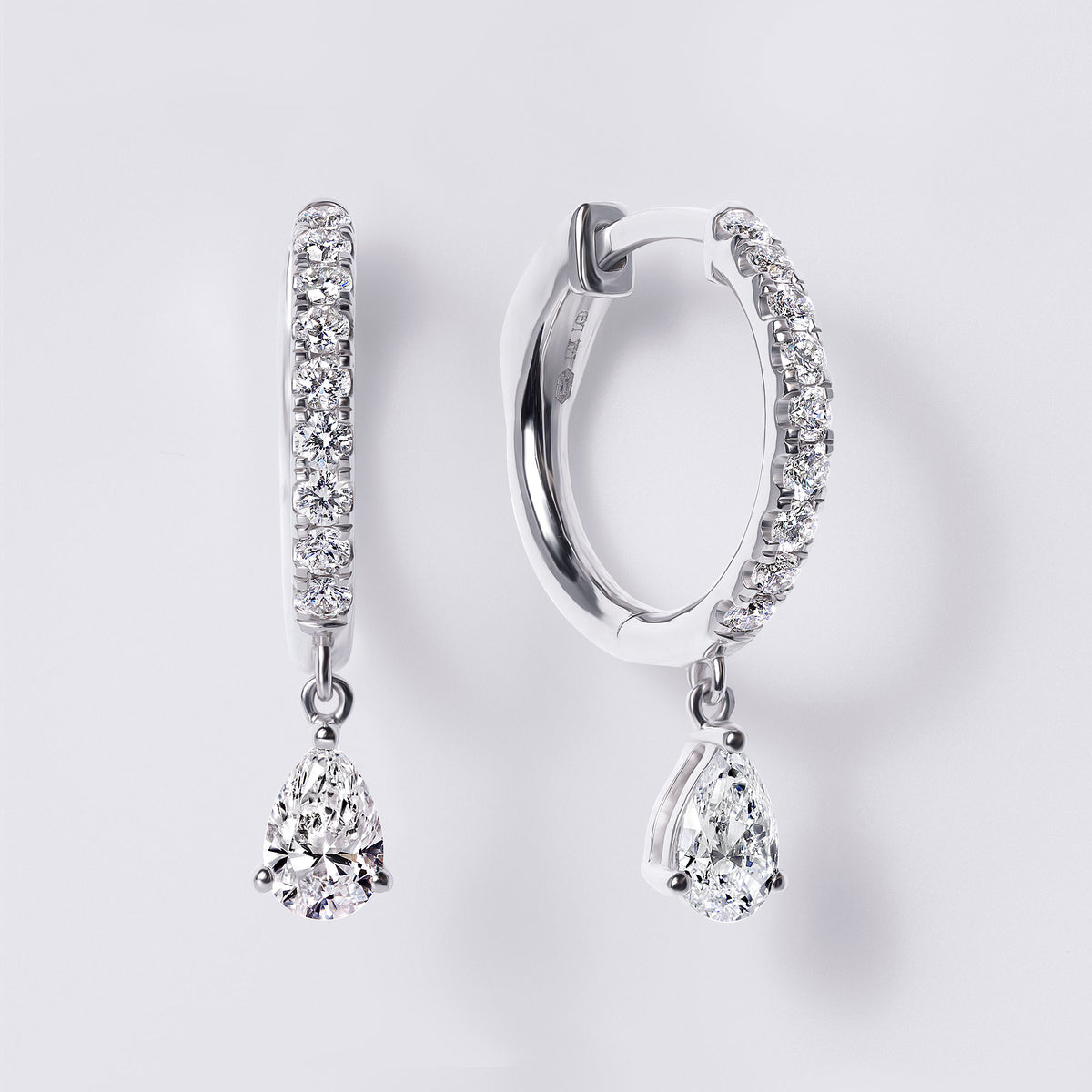 Pear Drop Pave Huggie, White Gold