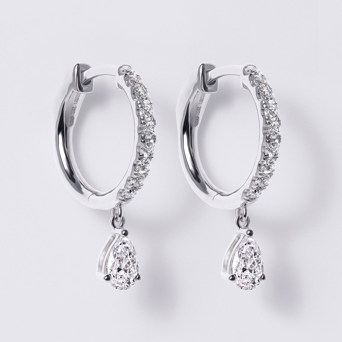 Pear Drop Pave Huggie, White Gold