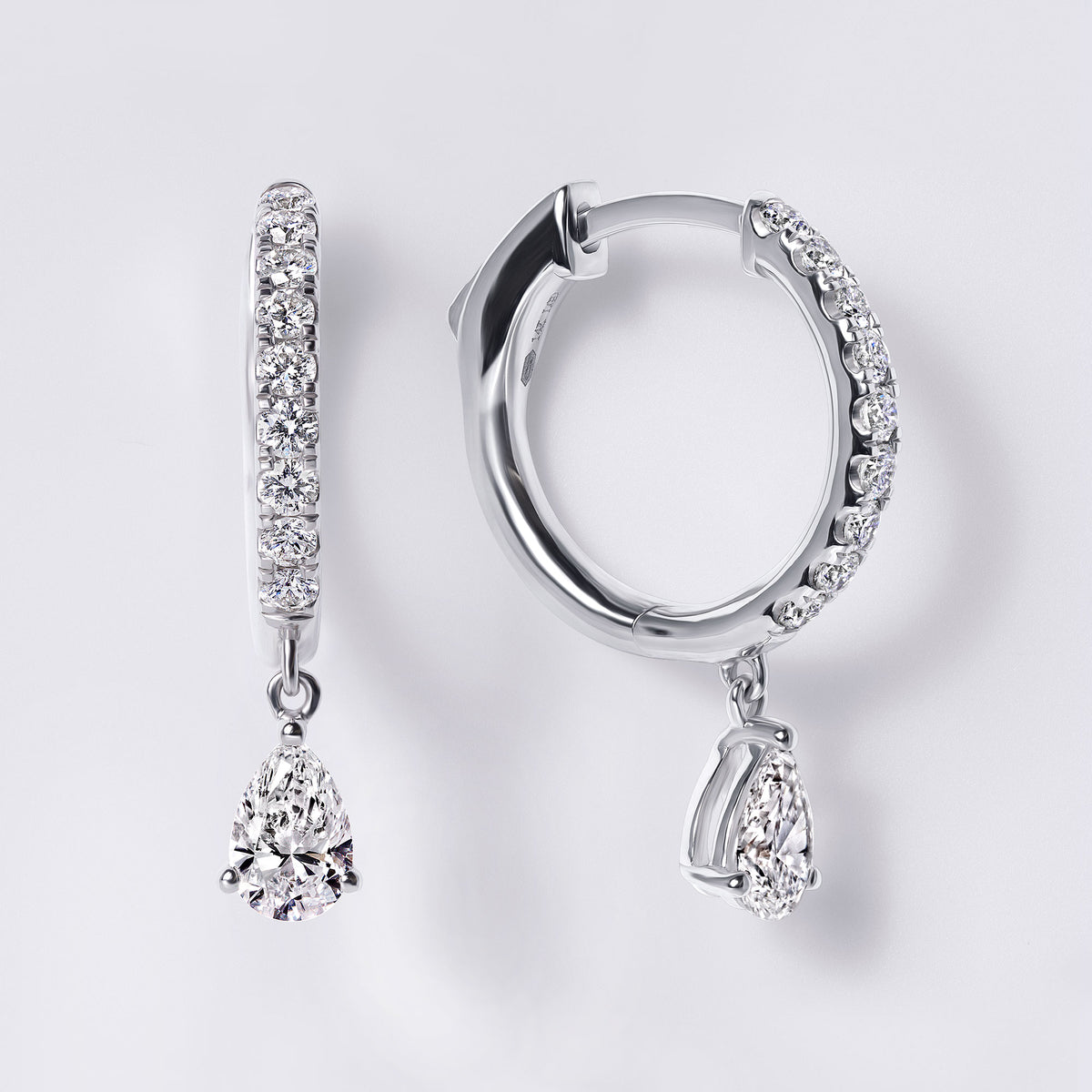 Pear Drop Pave Huggie, White Gold