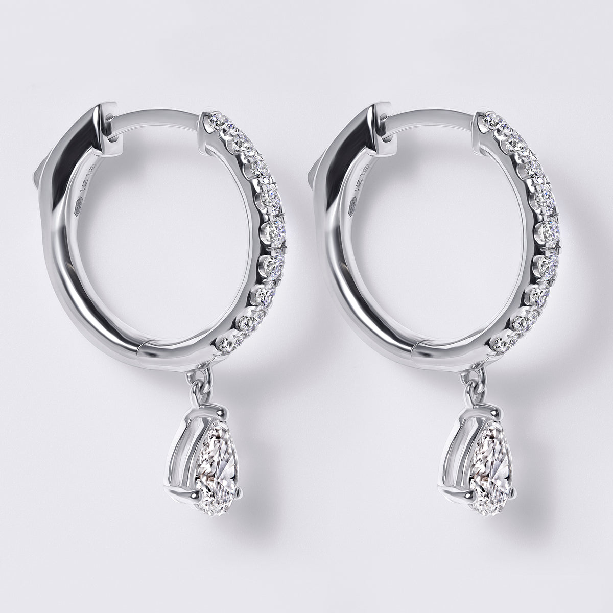 Pear Drop Pave Huggie, White Gold