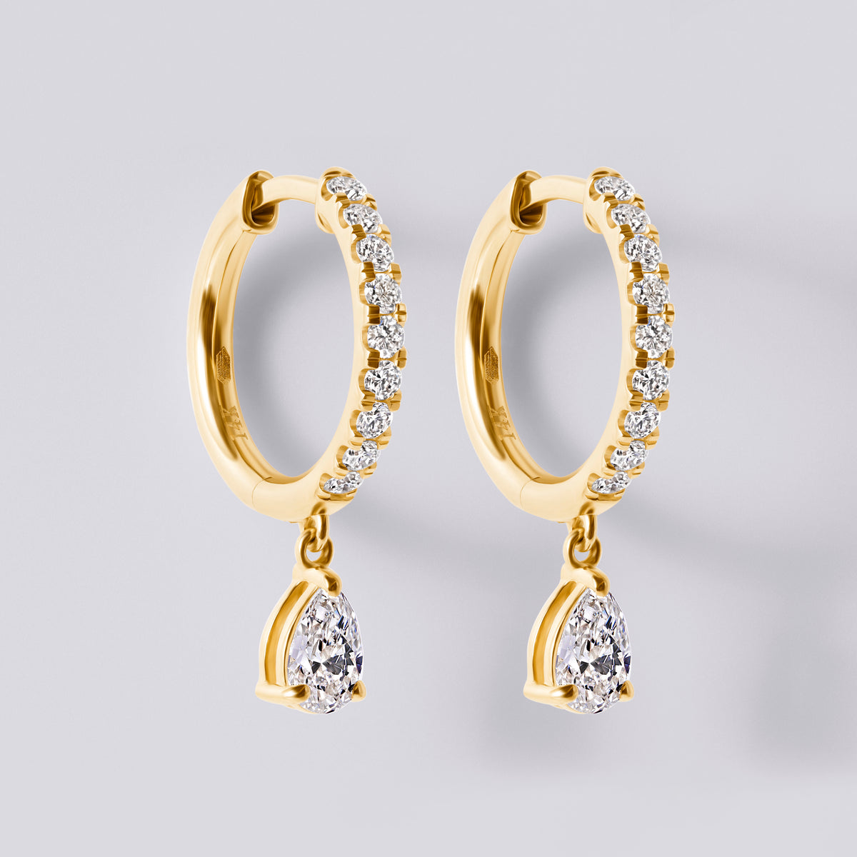 Pear Drop Pave Huggie (1CTW), Yellow Gold