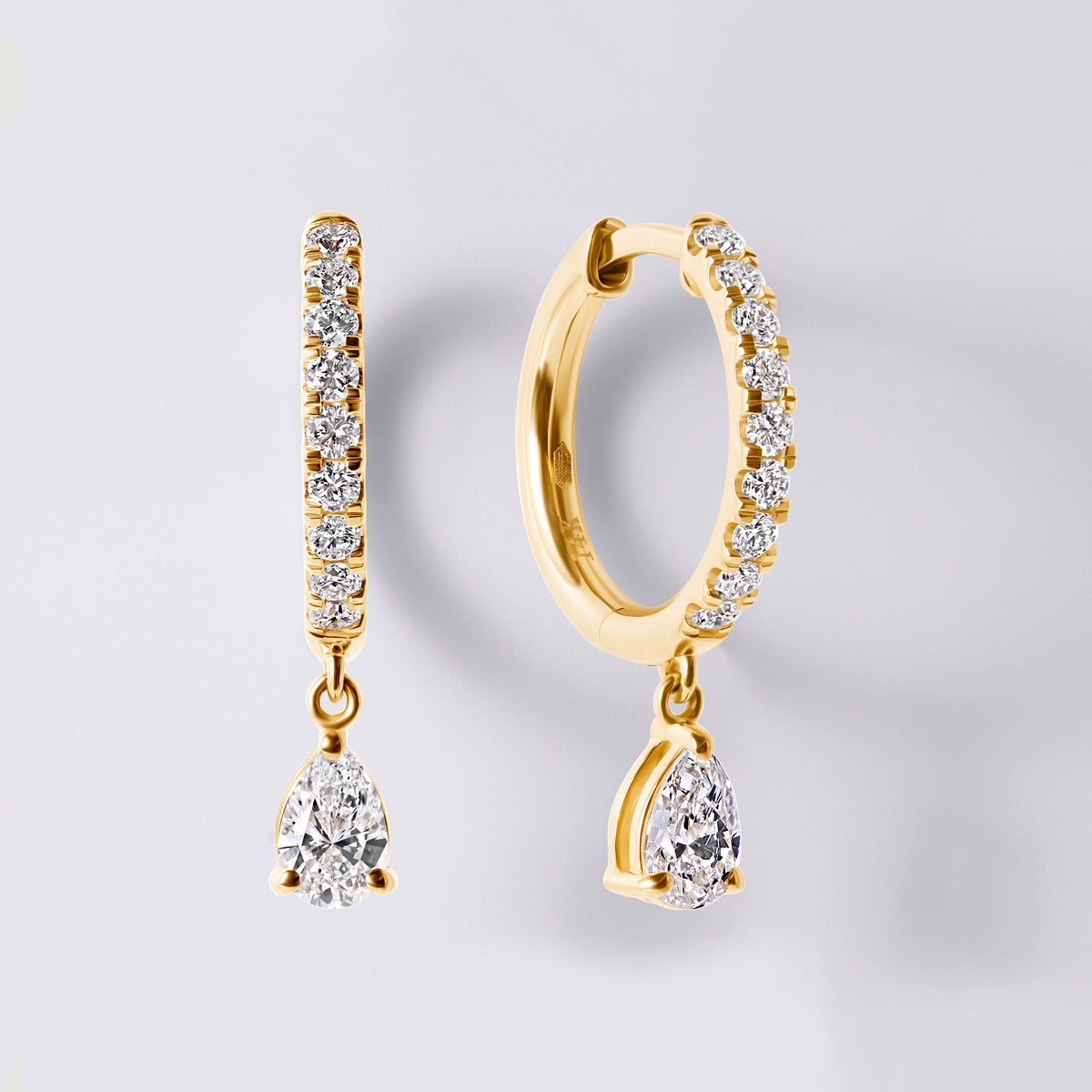 Pear Drop Pave Huggie (1CTW), Yellow Gold