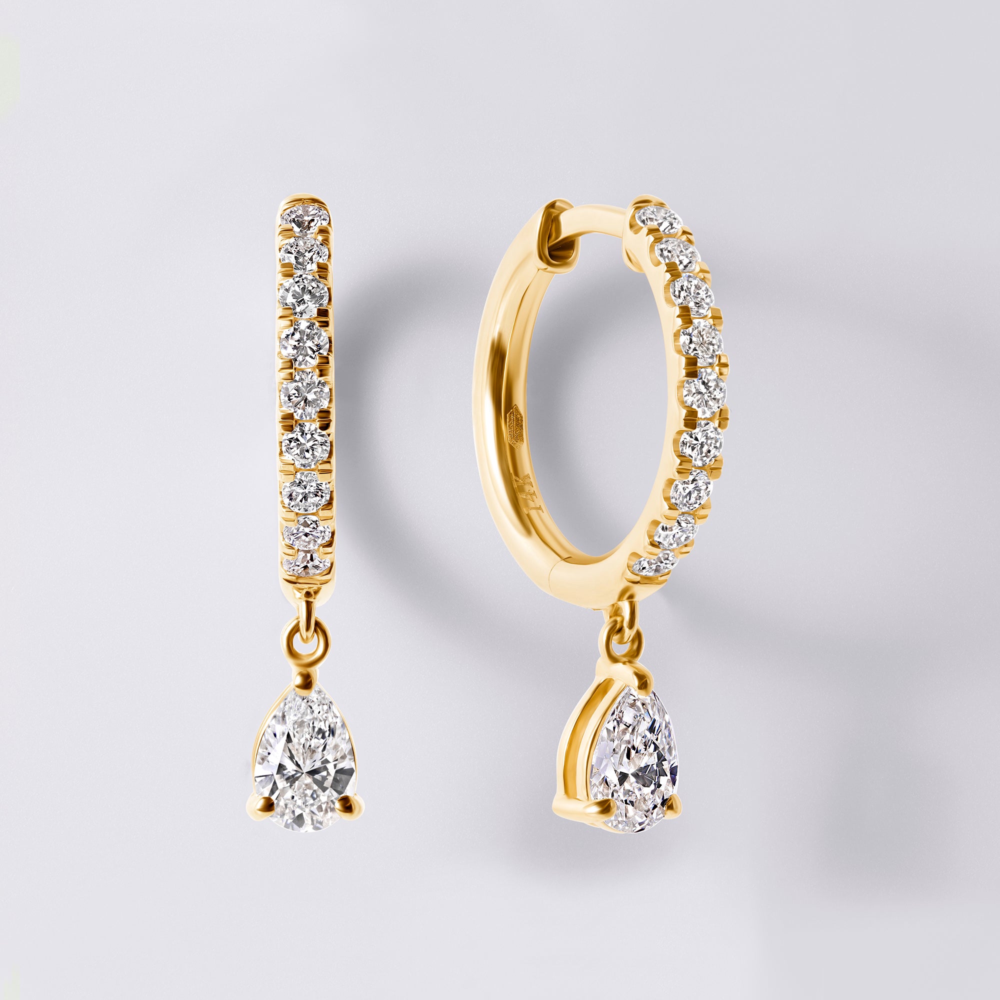 Pear Drop Pave Huggie (1CTW), Yellow Gold