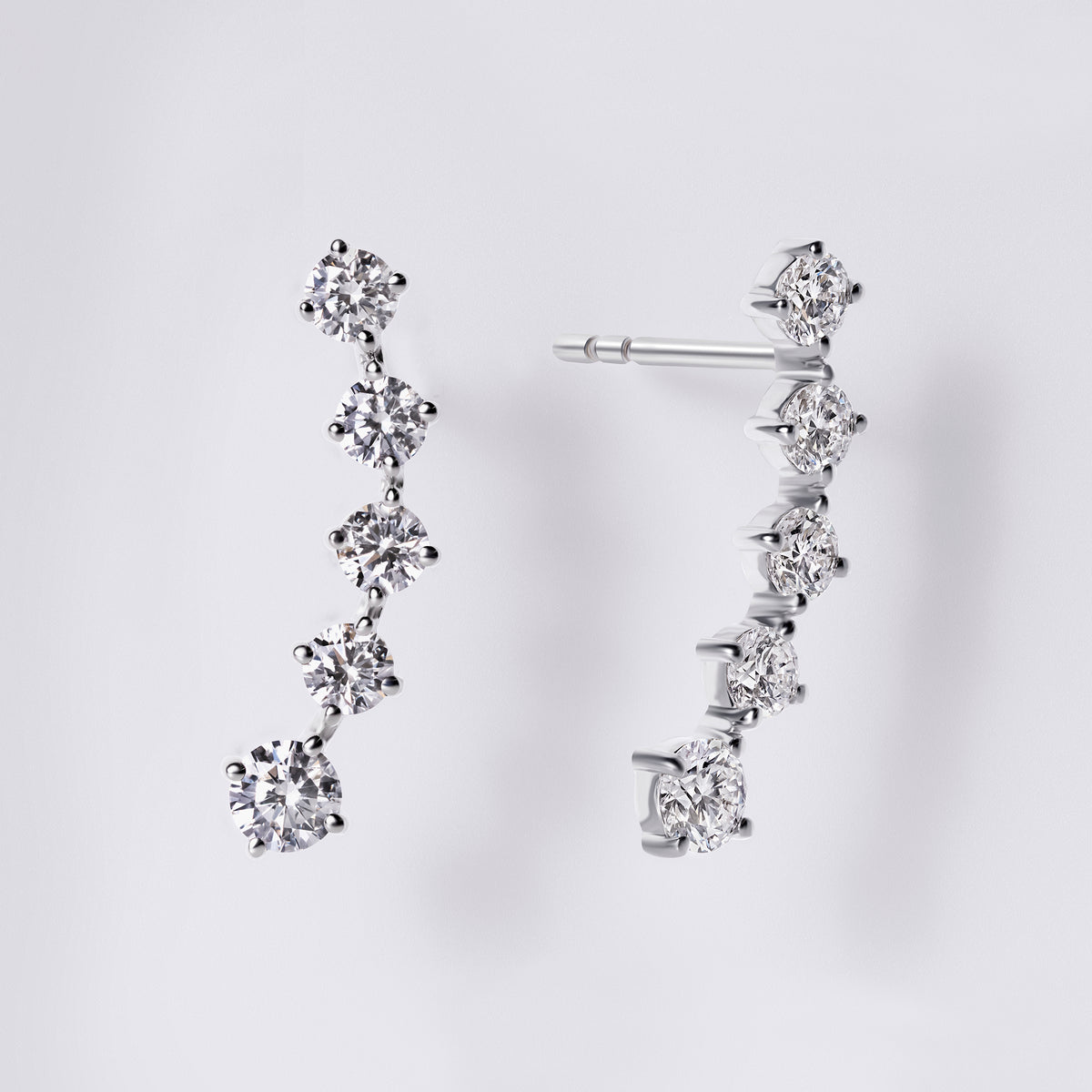 5 Round Diamond Earring Crawler (1CTW), White Gold