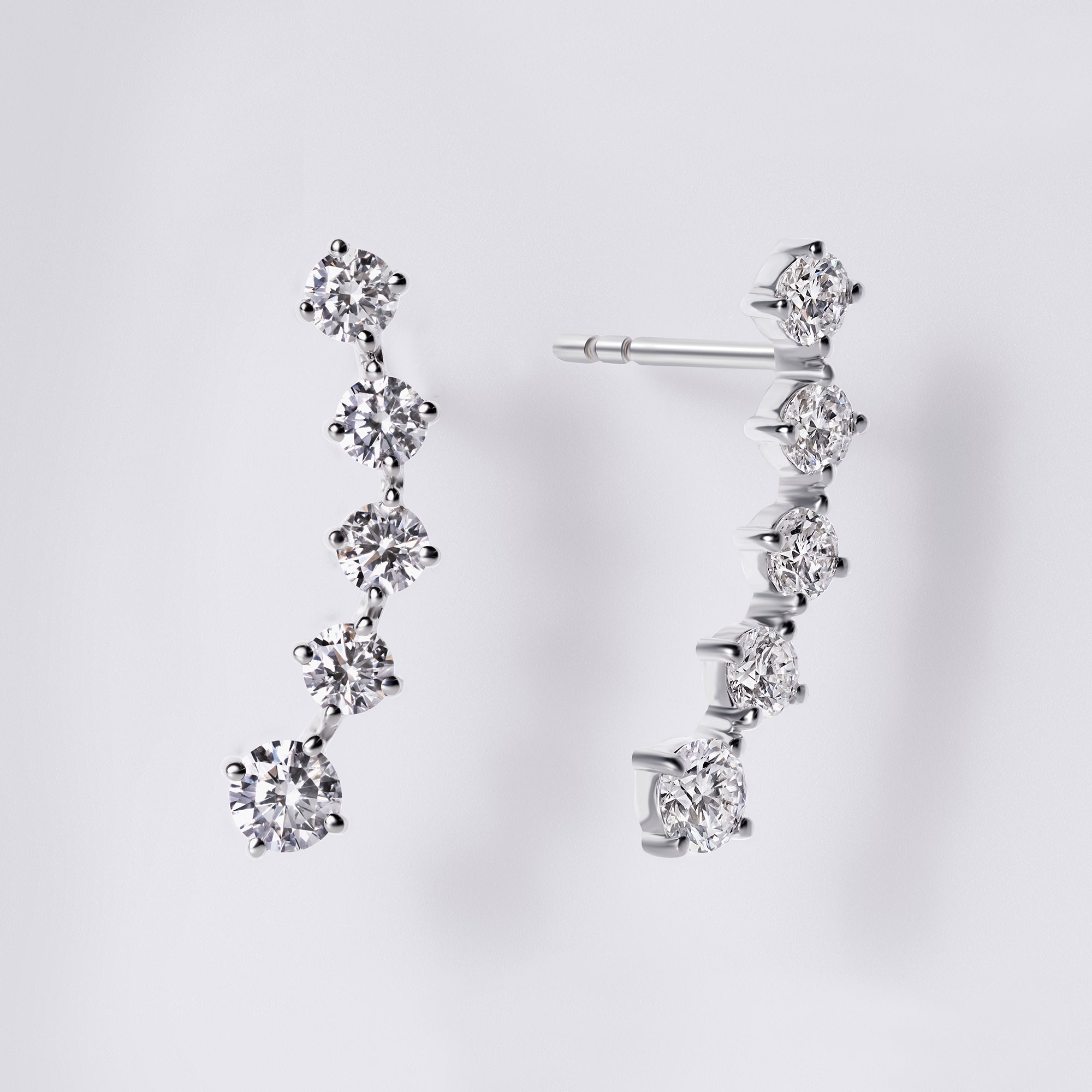 5 Round Diamond Earring Crawler (1CTW), White Gold