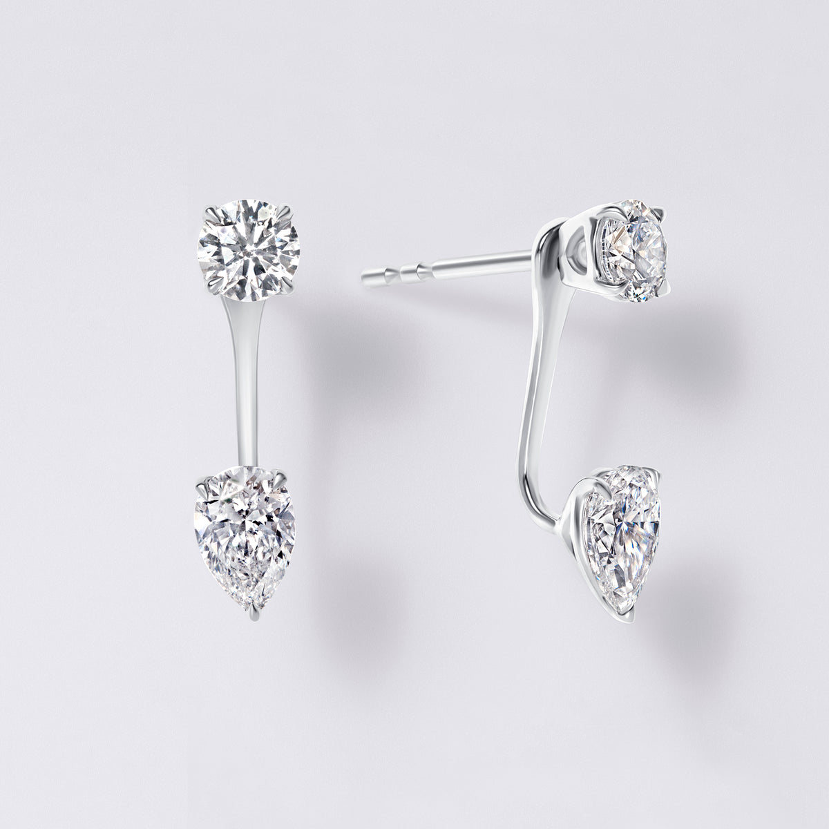 Round and Pear Removable Earring Jackets (1 1/4CTW ), White Gold